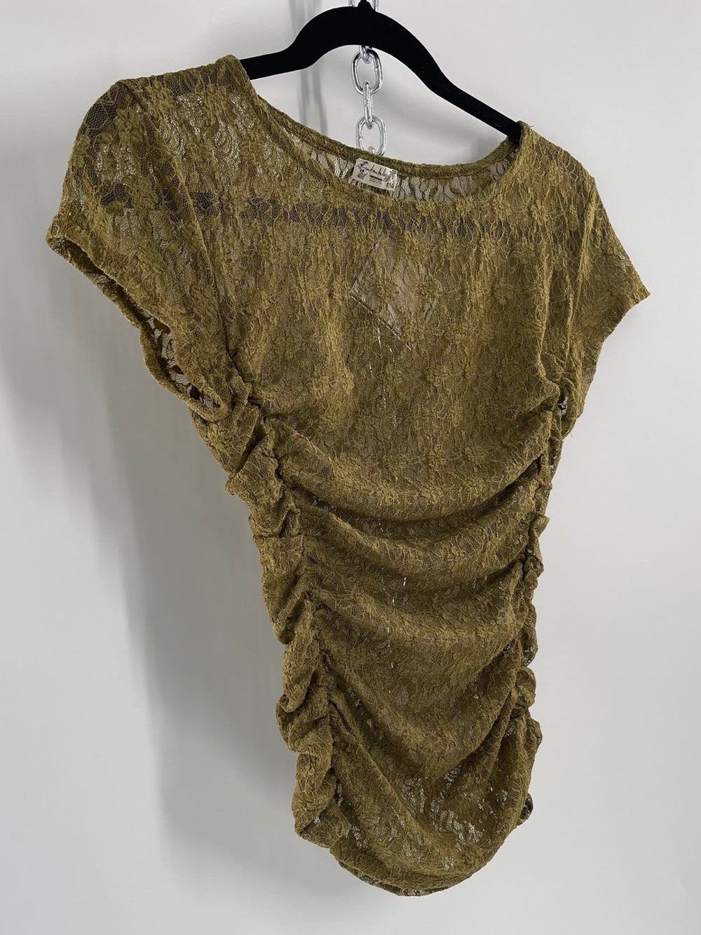 Free People Intimately Keep It Simple Lace Baby Tee Floral Short Sleeve Green